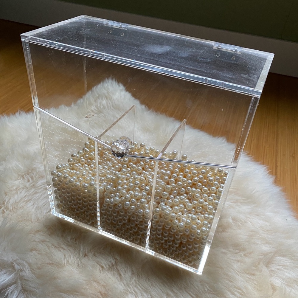 Clear Acrylic Makeup Brushes Organizerwith Pearl Beads
